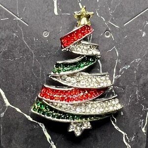 NWT - Rhinestone Ribbon Christmas Tree Brooch